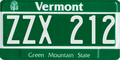 VT license plate ZZX212