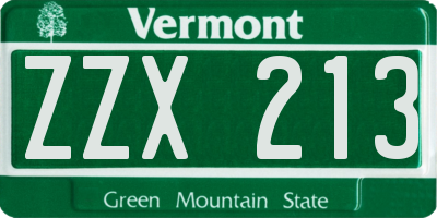 VT license plate ZZX213