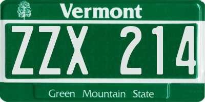 VT license plate ZZX214