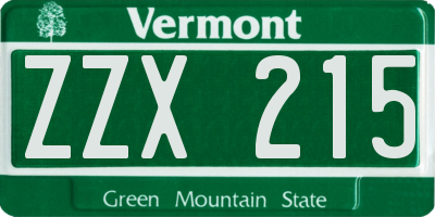 VT license plate ZZX215