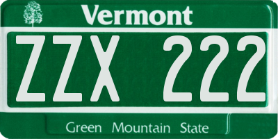 VT license plate ZZX222