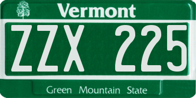 VT license plate ZZX225