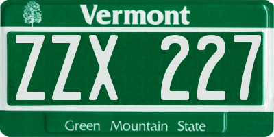 VT license plate ZZX227
