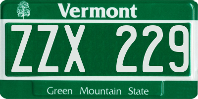 VT license plate ZZX229