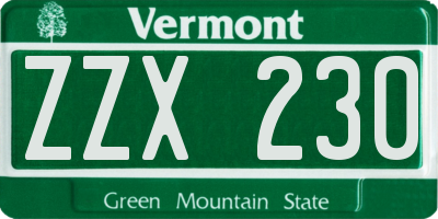 VT license plate ZZX230