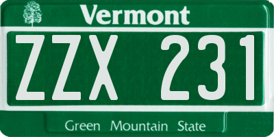 VT license plate ZZX231