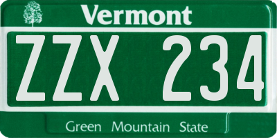 VT license plate ZZX234