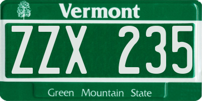 VT license plate ZZX235