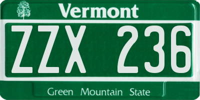 VT license plate ZZX236