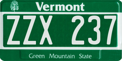 VT license plate ZZX237