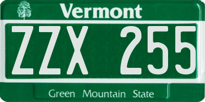VT license plate ZZX255