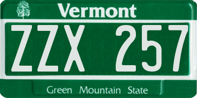 VT license plate ZZX257