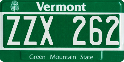 VT license plate ZZX262
