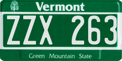 VT license plate ZZX263