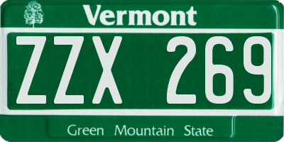 VT license plate ZZX269