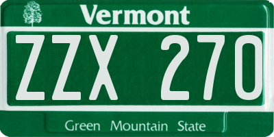 VT license plate ZZX270