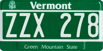 VT license plate ZZX278