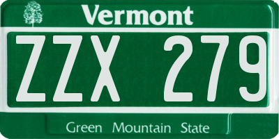 VT license plate ZZX279