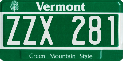 VT license plate ZZX281