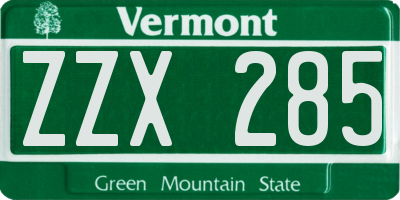 VT license plate ZZX285