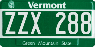 VT license plate ZZX288