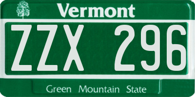 VT license plate ZZX296