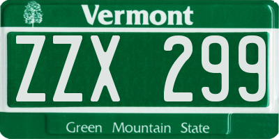 VT license plate ZZX299