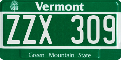 VT license plate ZZX309