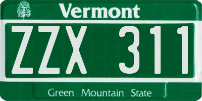 VT license plate ZZX311