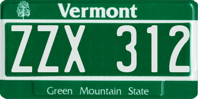 VT license plate ZZX312