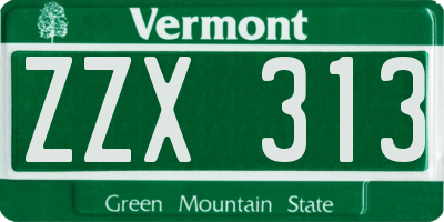 VT license plate ZZX313