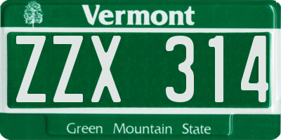 VT license plate ZZX314