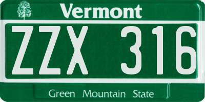 VT license plate ZZX316