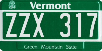 VT license plate ZZX317