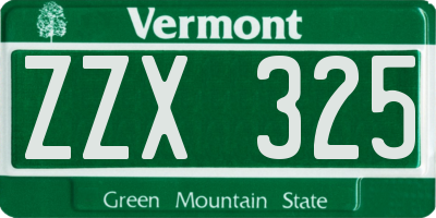 VT license plate ZZX325