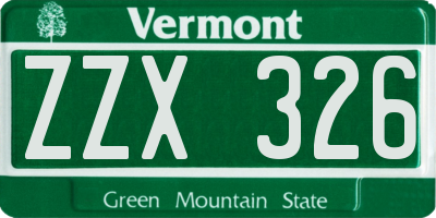 VT license plate ZZX326