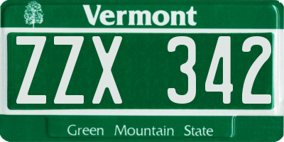 VT license plate ZZX342