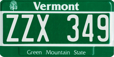 VT license plate ZZX349