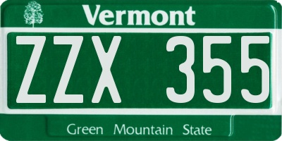VT license plate ZZX355