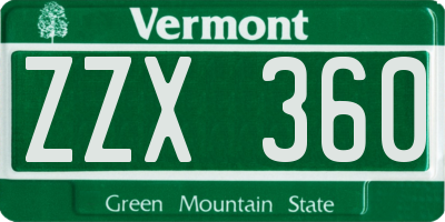 VT license plate ZZX360