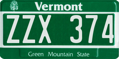 VT license plate ZZX374