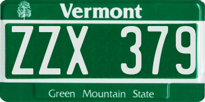 VT license plate ZZX379