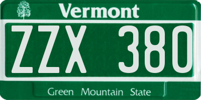 VT license plate ZZX380