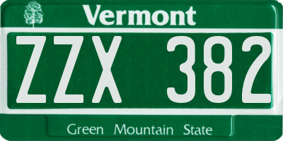 VT license plate ZZX382