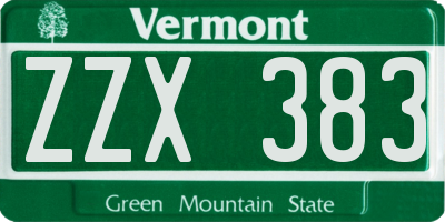VT license plate ZZX383