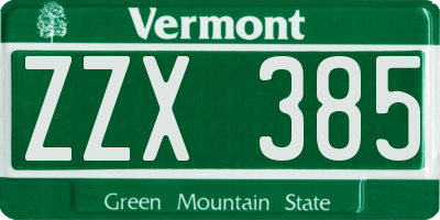 VT license plate ZZX385