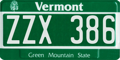 VT license plate ZZX386
