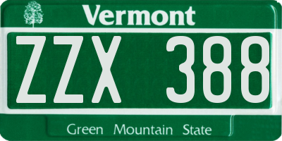 VT license plate ZZX388