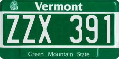 VT license plate ZZX391