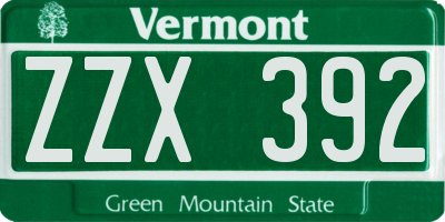 VT license plate ZZX392